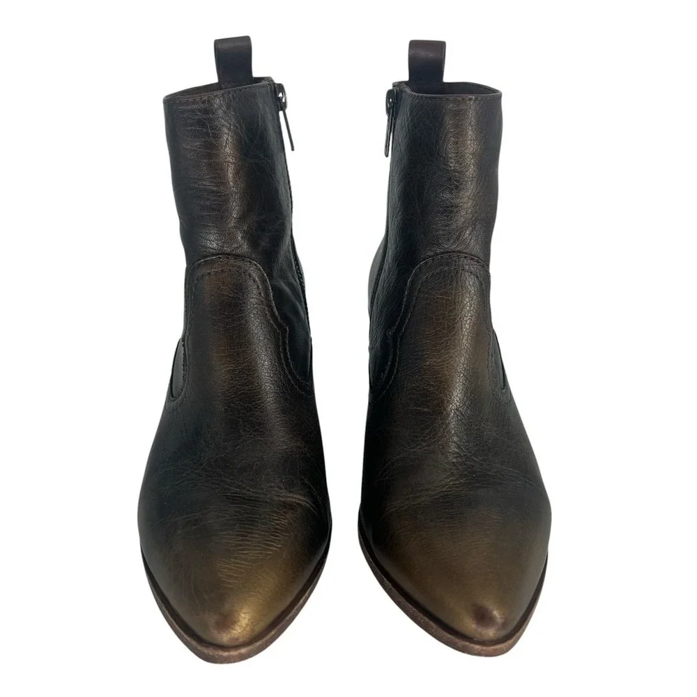 Frye‎ Amado Wedge Ankle Bootie Bronze Brown Leather 7.5